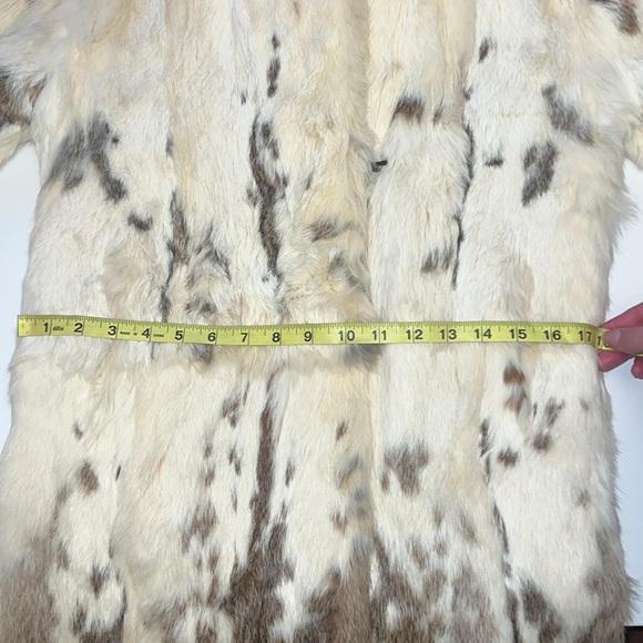 Vintage genuine rabbit fur cream tan brown mid length coat - Picture 13 of 17